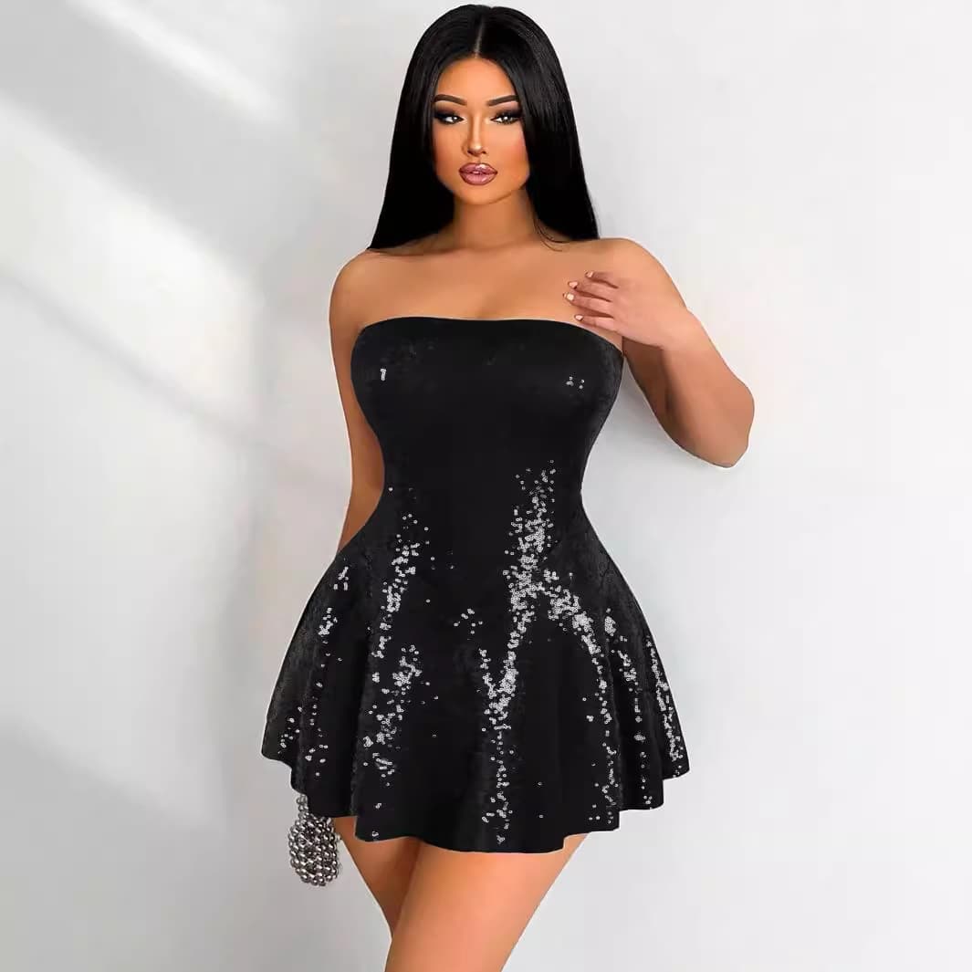 Women's Clothing Sleeveless Tube Top Waist Slim Fit Sequin Dress