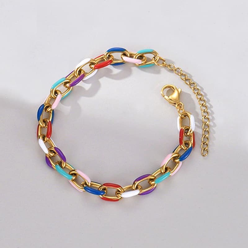 Titanium Steel Colorful Oil Drip Cuban For Women, Unique Design, Light Luxury, High-end Feel, Couple Bracelet Jewelry