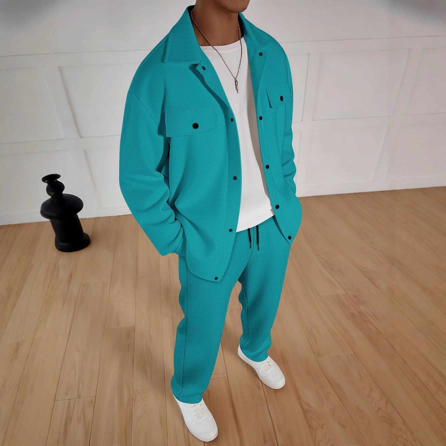 Men's Casual Track Suit Set - Breathable Polyester Jacket & Straight Fit Pants (6 Colors) | Lightweight Athletic Two-Piece Outfit​