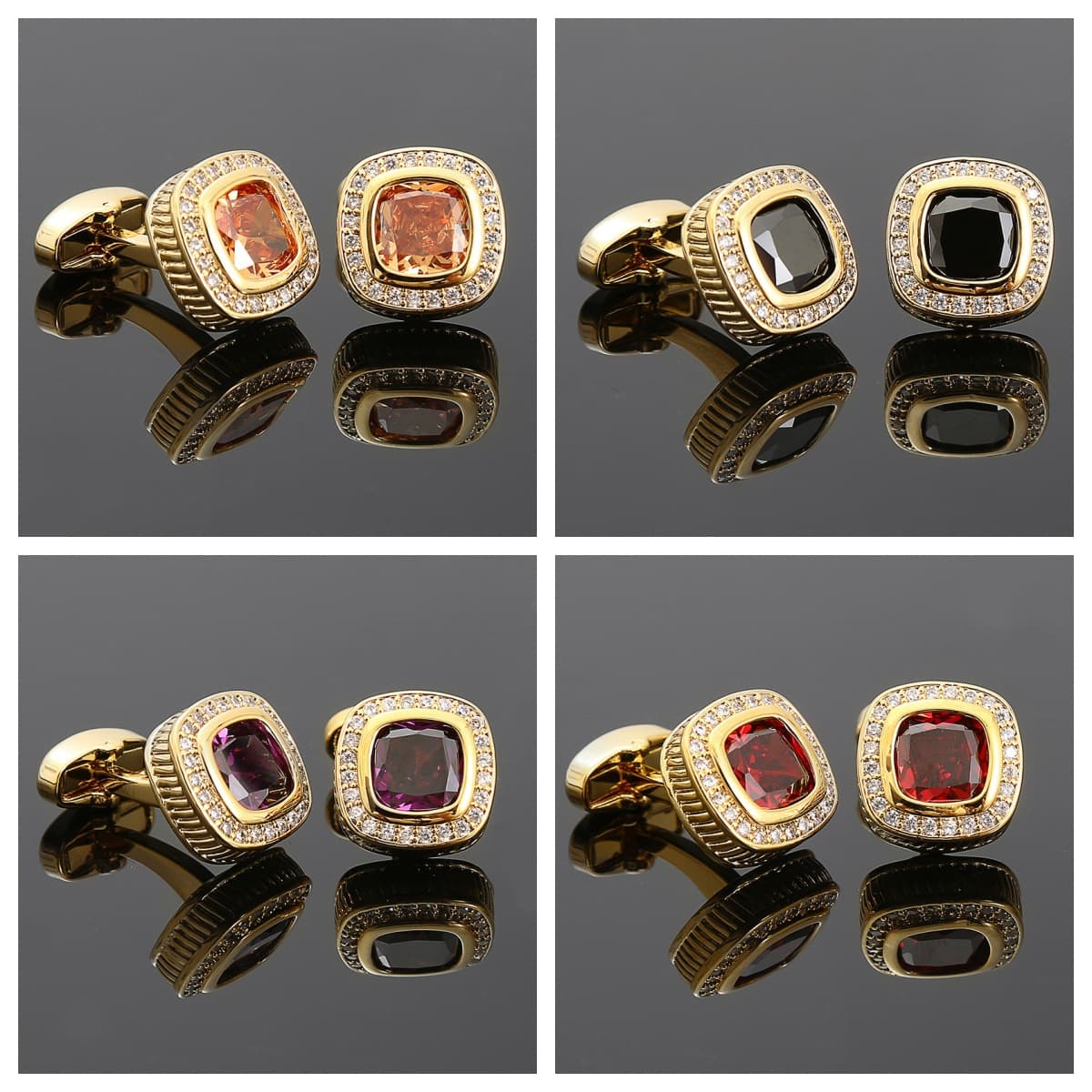 Light Luxury Men's Cufflinks Women's Cubic Zirconia French Style Gemstone Shirt Diamond Studs Cuff Buttons Cross-Border