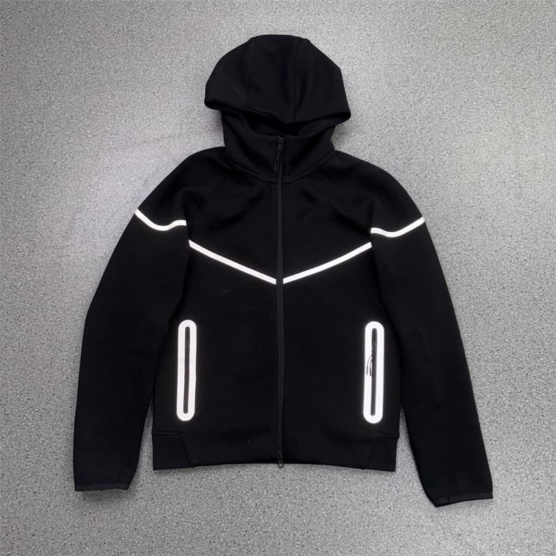 Men's Clothing 25 Years Spring And Autumn New Hooded Sports Black Jacket Outdoor Leisure Reflective Strips Laminated Tops Air Layer Cotton Men