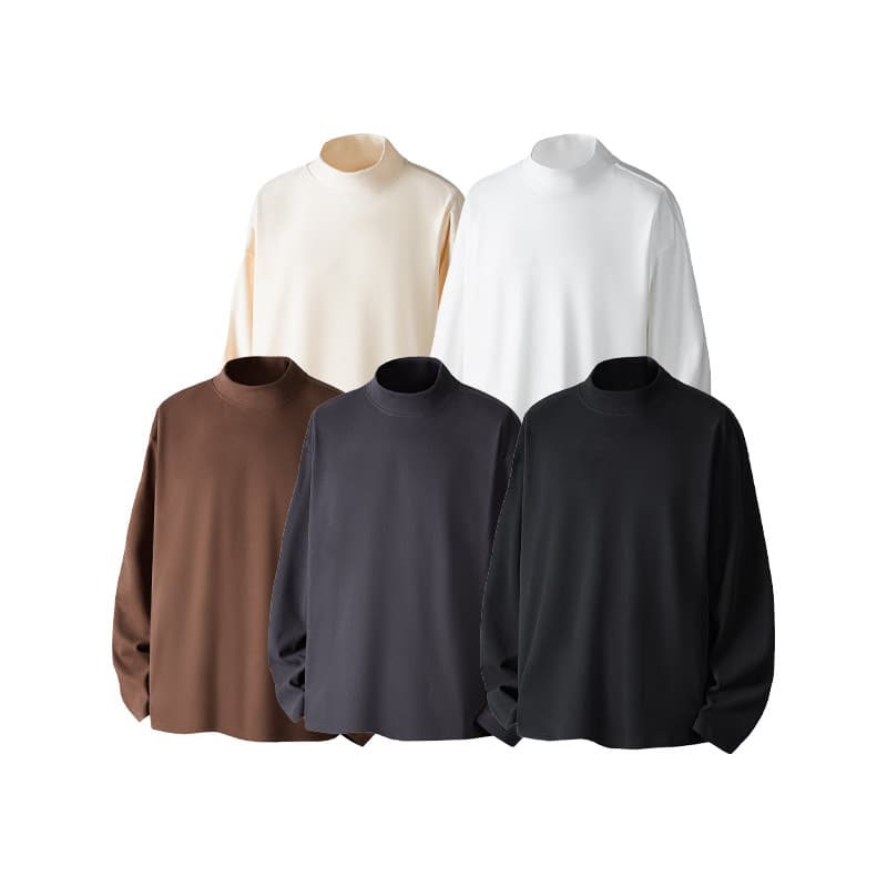 ​​Men's Basic Long-Sleeve Thermal T-Shirt – Loose Fit, Soft Fleece-Lined Fabric, Solid Colors (White/Black/Gray/Brown/Beige, Sizes M-5XL)​​