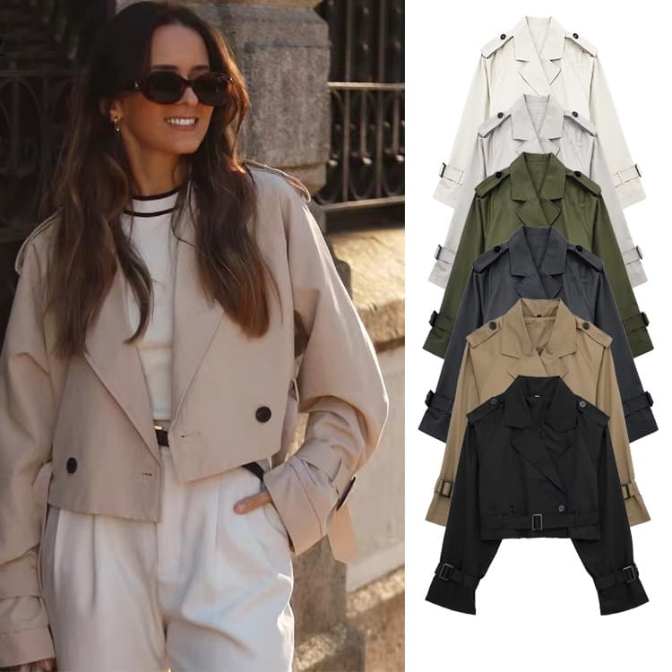 Women's Clothing TRAFZA exclusive hot selling women's long sleeved short casual solid color windbreaker jacket