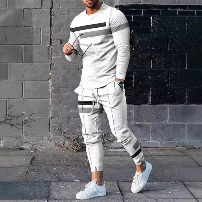 Men's Clothing Long Sleeved Trousers Suit 3D Digital Personality Ethnic Style Printing Fashion Casual Tights