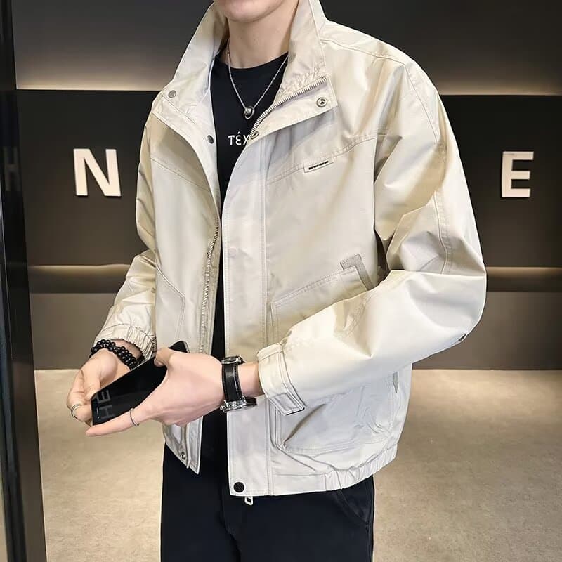 Men's Clothing Trendy Men's Casual Jacket - Streetwear Fashion Oversized Zippered Coat For Spring & Fall (Khaki/Black/Green)