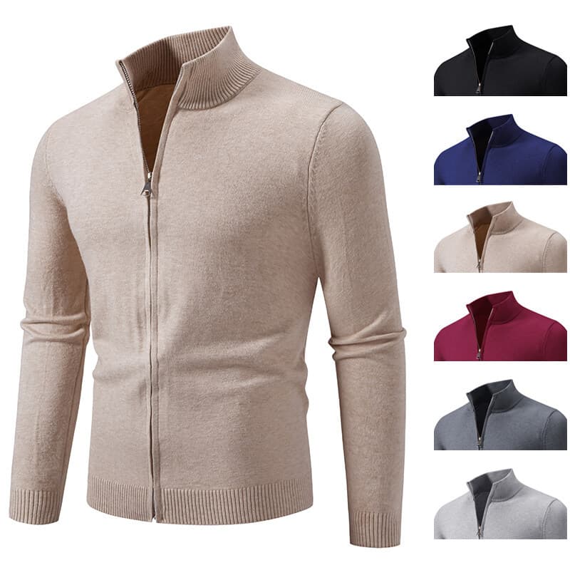 Men's Clothing Stand Collar Zipper Cardigan Sweater Knit Zip-Up Stand Collar Sweater Casual Slim Fit Pullover Lightweight Comfortable For Autumn