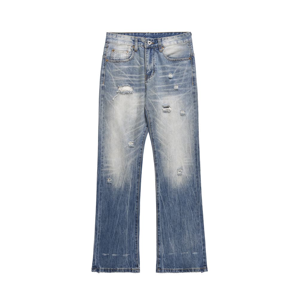 Men's Clothing American Gradient Ripped Jeans High Street Vibe Trendy Brand Design Men's Loose Straight Wide Leg Pants Trousers