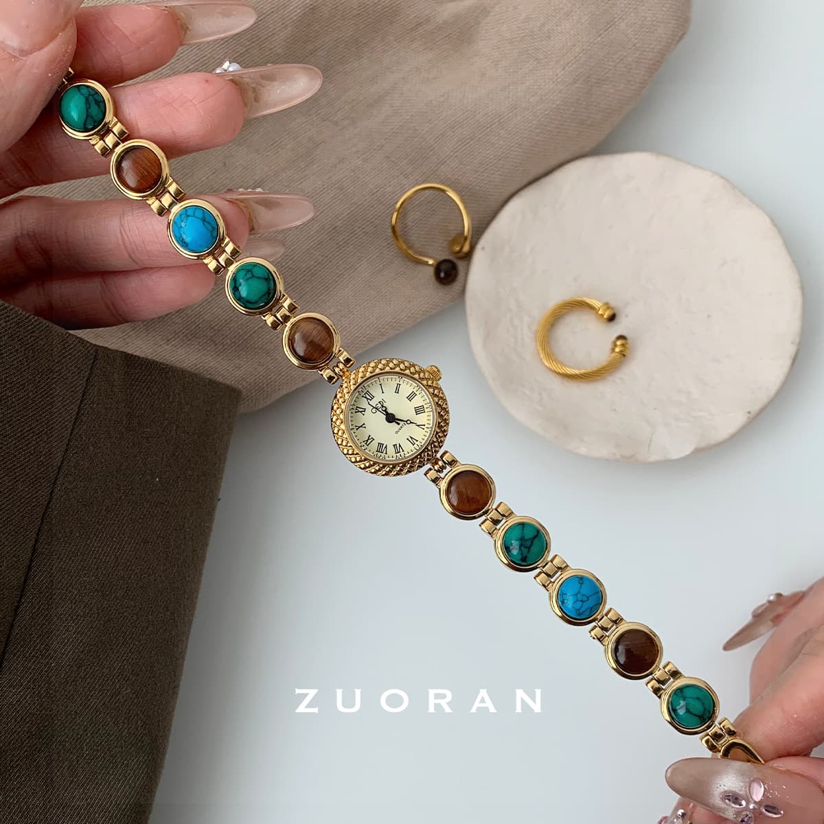 Antique Color Stone Design Sense Fashion Trend Temperament Women's Quartz Watch