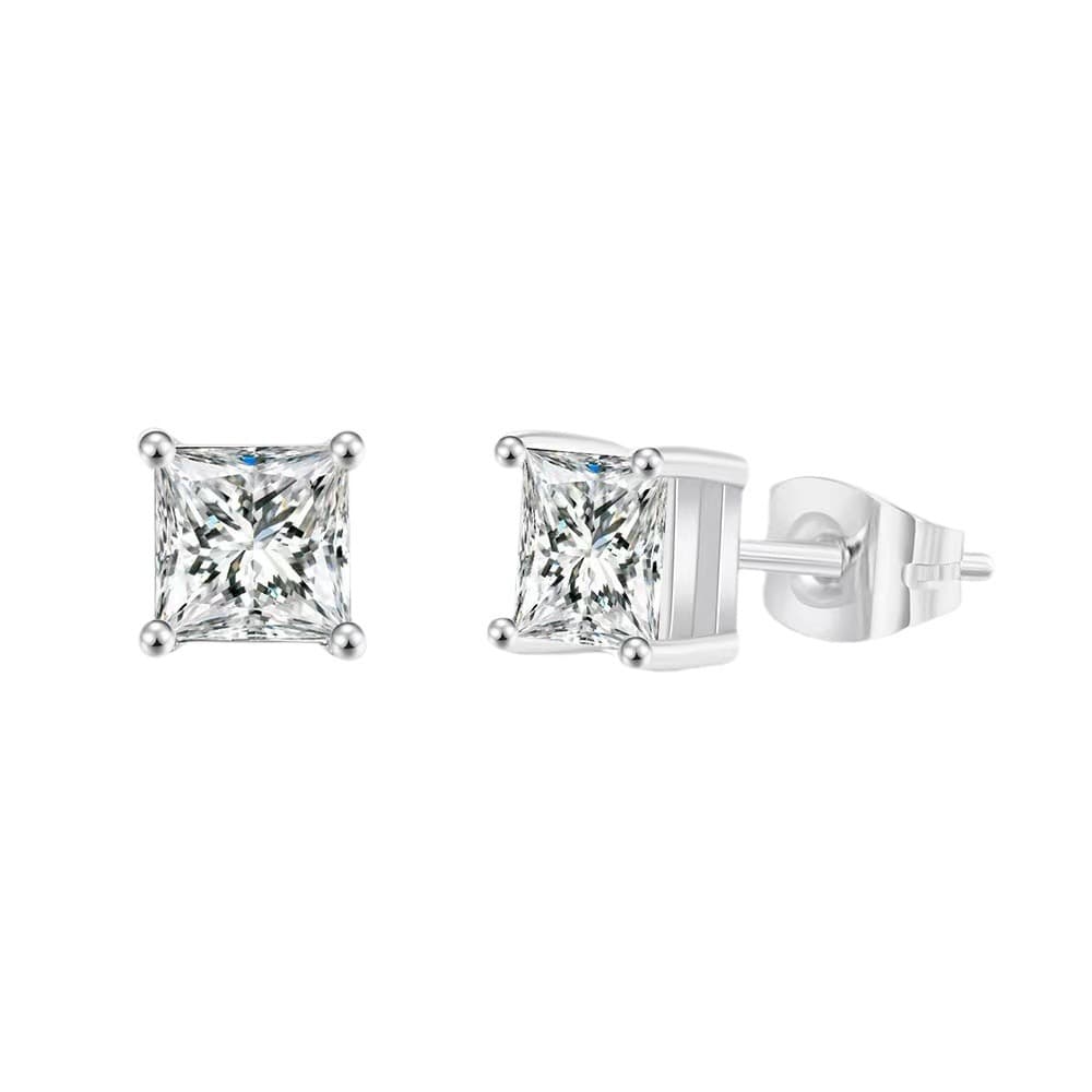 Personalized stainless steel fine needle double layer thick support square zircon earrings