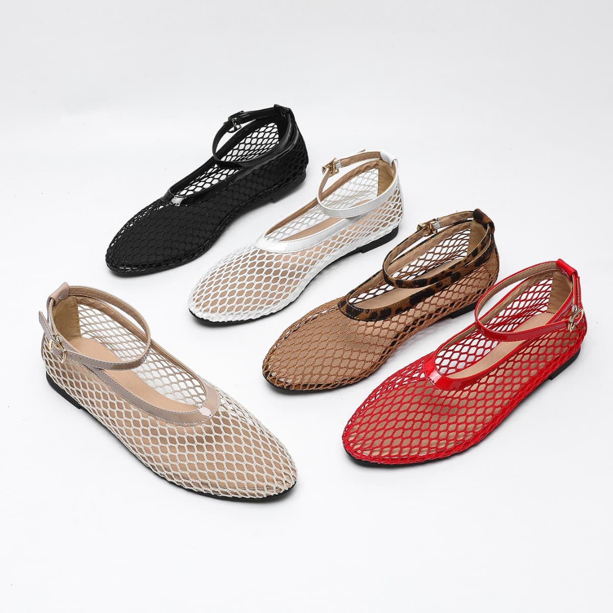 2026 New Round Head Buckle Flat Bottom Ballet Shoes, Straight Strap 35-43 Yards, Mesh Back Strap Ma Lizhen Shoes
