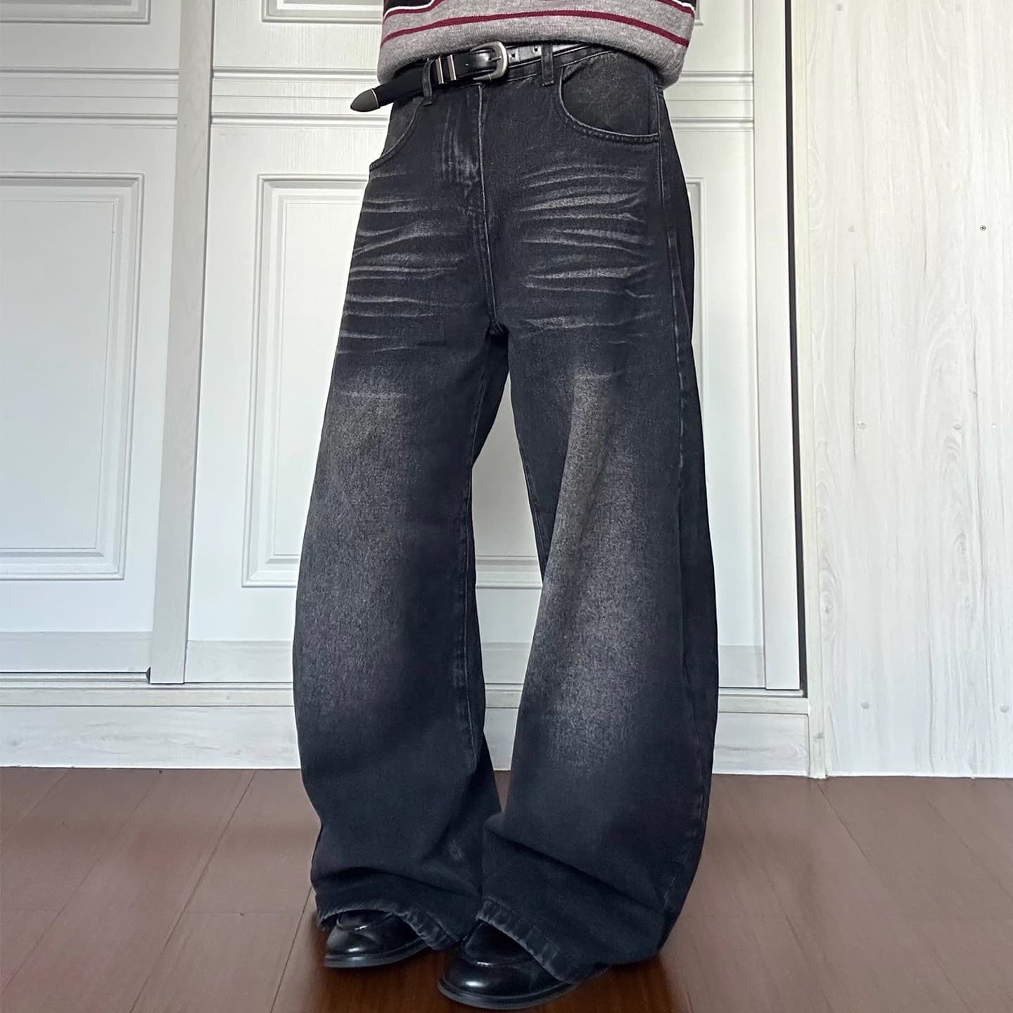 Vintage Washed Straight-Leg Jeans – Cleanfit Denim Pants With Cat Whisker Fading (S-3XL, Black)​