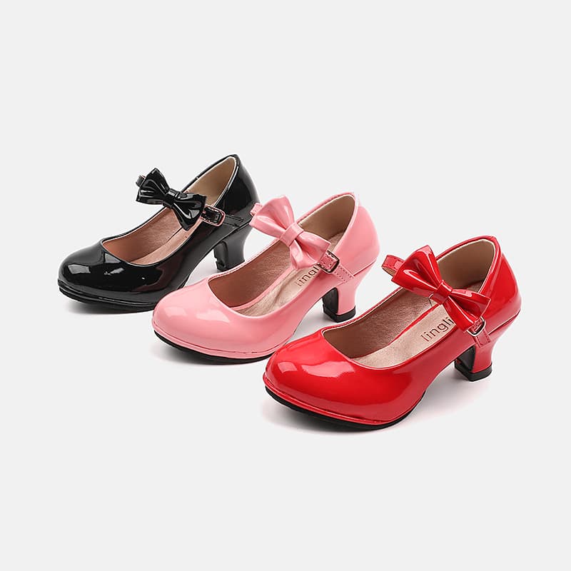 Girls High Heels Princess Shoes 2024 Spring And Autumn Models Medium And Large Children Red Student Performance Dance Shoes Small Leather Shoes