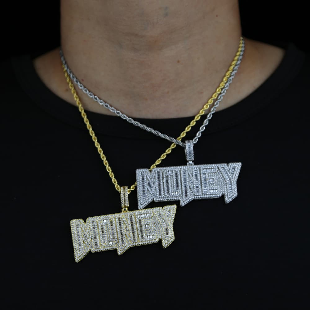 Men's Hip Hop Letter Pendant Necklace With Full CZ Stones, Trendy Cuban Chain, Silver & Gold Options (Sizes 50-80cm) Hip Hop Pendant