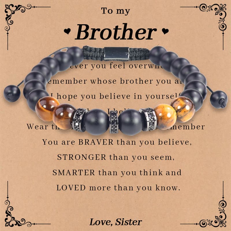 Men's Jewelry Bracelet Christmas Gift Hand Woven For Son Husband And Boyfriend Tiger Eye Stone Black Frosted Bracelet