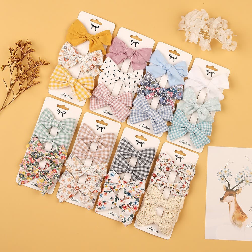 Cross-border children's hair accessories four-piece fabric floral edge clip baby headdress simple fresh bow baby set