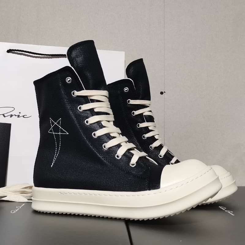 Rribowees22 Nouvelles chaussures de skate montantes en toile brodée pentagramme, bottines blanches à fermeture éclair
