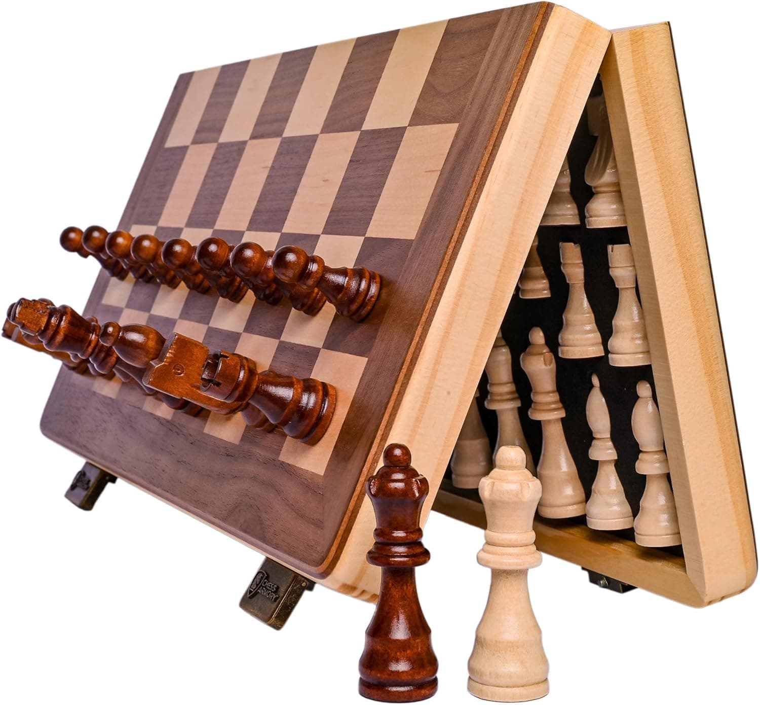 15inch Approx. 38.1cm Magnetic Wooden Chess Set, Suitable For Adults Children - Foldable Travel Chessboard, Handcrafted