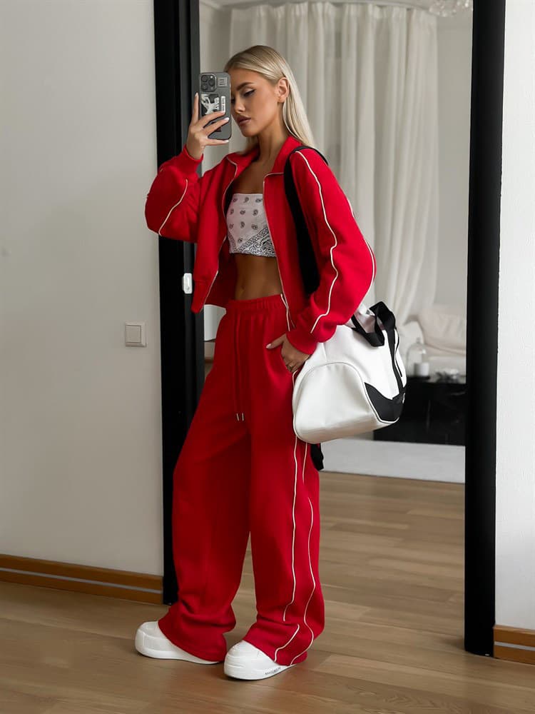 Ensemble deux pièces décontracté pour femme avec sweat à capuche zippé et pantalon de jogging à cordon de serrage (blanc/gris/rouge/vert, S/M/L