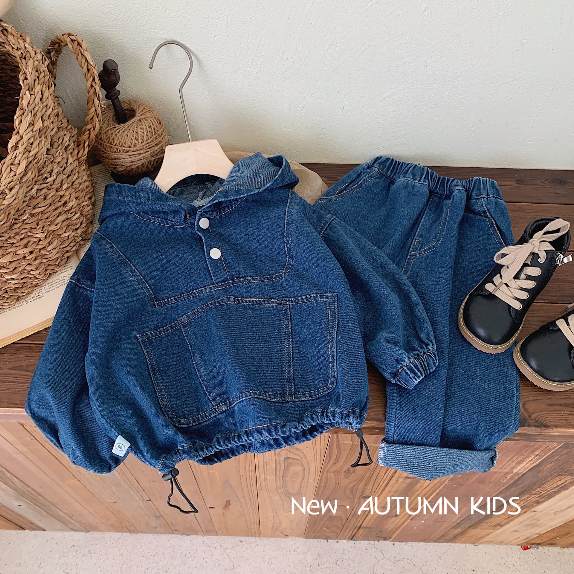 Boys Girls Cotton Denim Hoodie & Jeans Set 2-7 Years, Soft Casual Outfit For Toddler Kids, Unisex Autumn Two-Piece Clothing