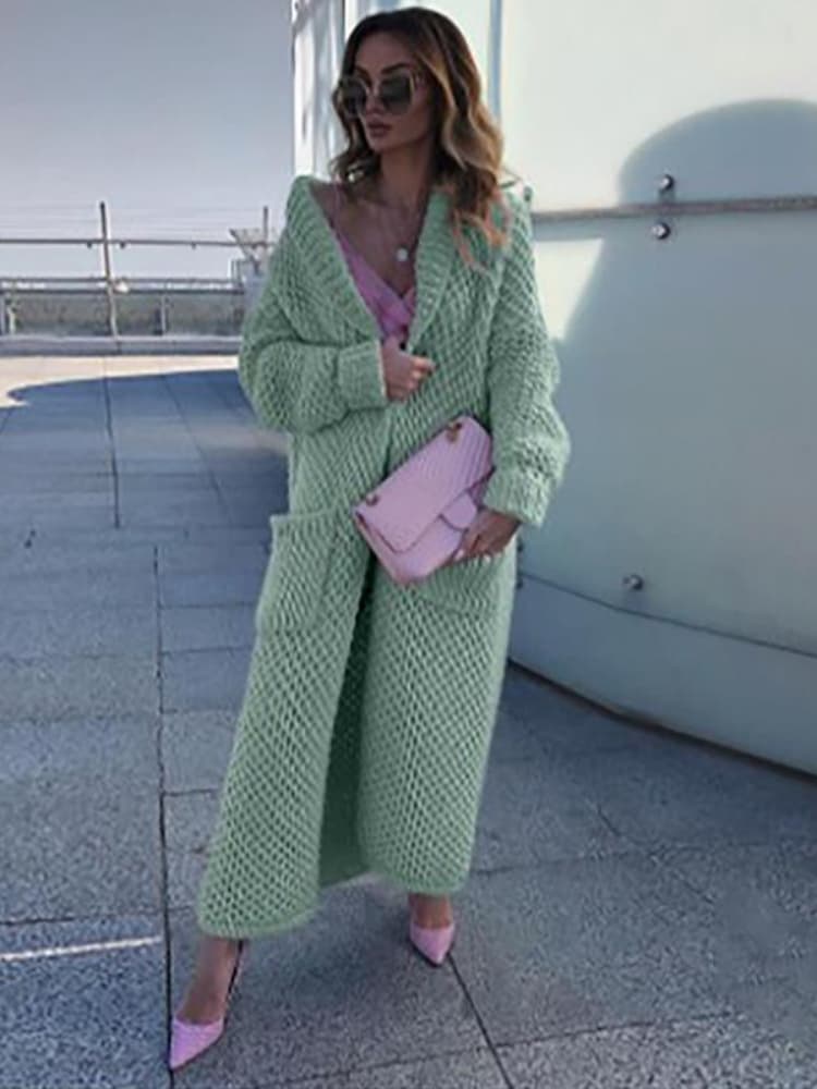 New Fashion Women Sweaters 2023 Autumn Winter Solid Long Knitted Cardigan Coat Oversized Cardigan Women Clothing Tops