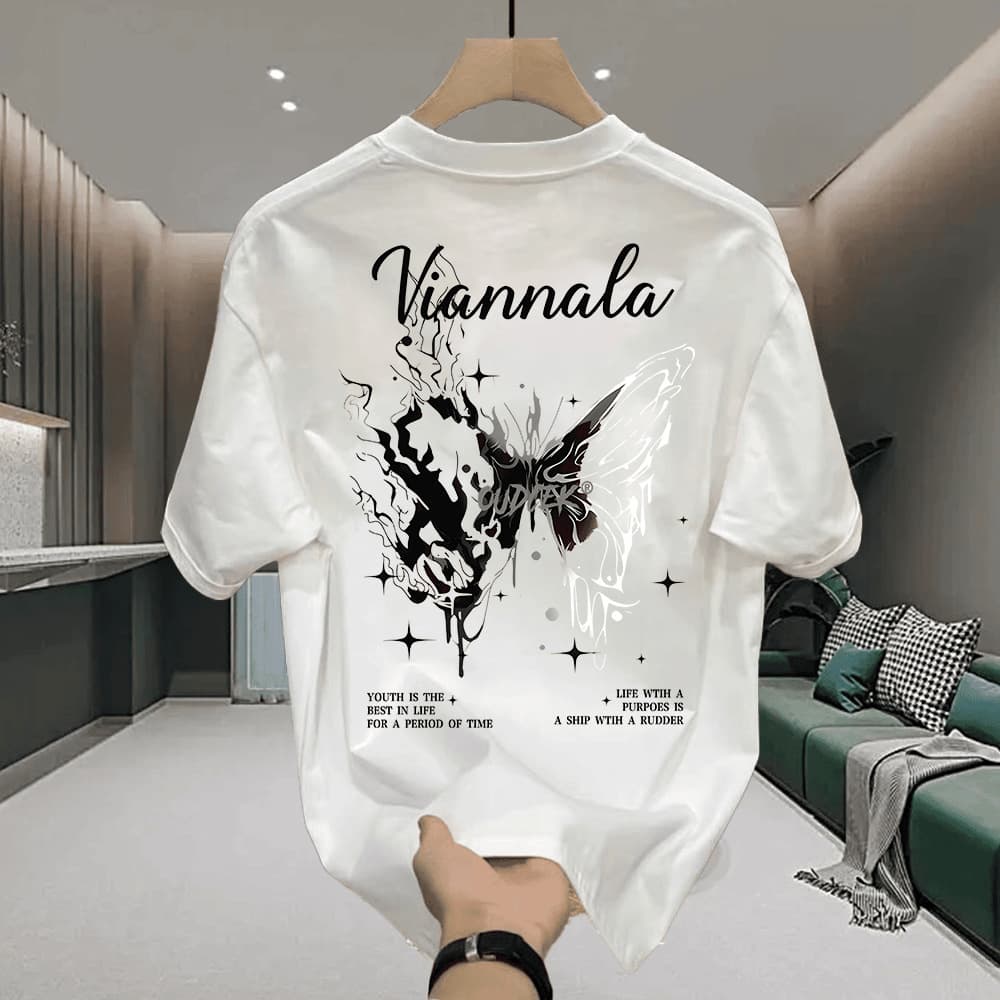 Men's Clothing Sleeved T Shirt Men's Round Neck Loose Large Size National Trend Heavy Industry Handsome Fashion Brand Casual Half Sleeve