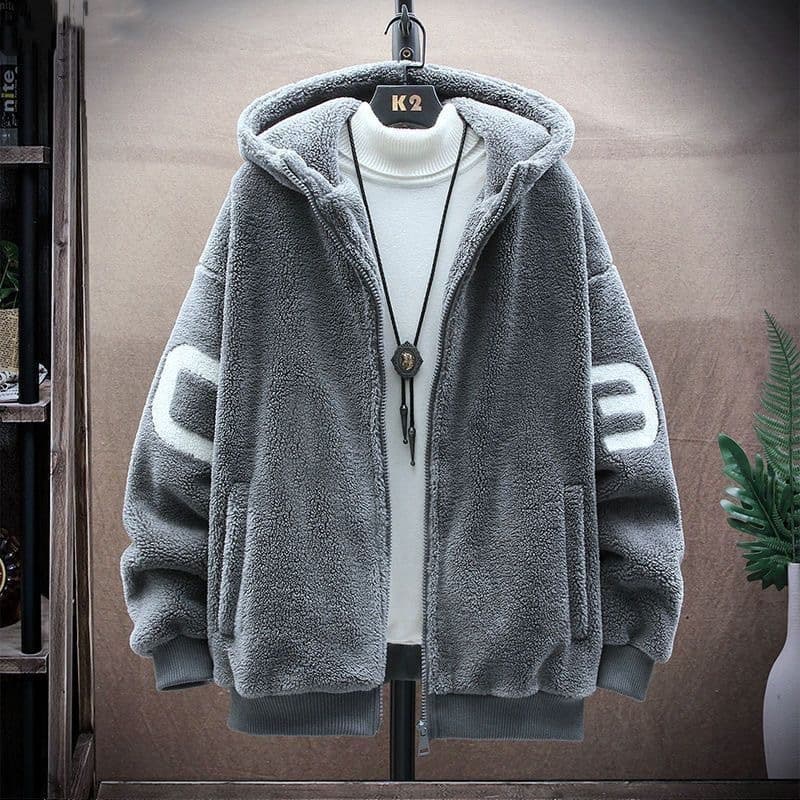 Lamb Wool Jacket Men's Trendy Hooded Large Size Autumn And Winter Cotton-padded Clothes Hong Kong Style Loose Casual Warm Couple Cotton-padded Jacket