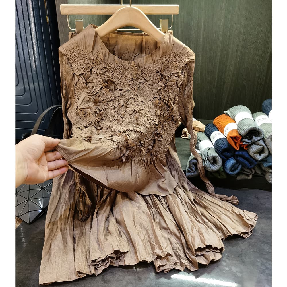 Women's Clothing High Grade Handmade Pile Flower Pleated Top Skirt Two Piece Suit Temperament Fashion Suit Female Autumn New Style