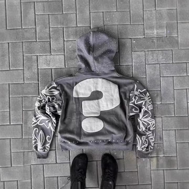 Sweat à capuche streetwear Y2K – Pull oversize imprimé numérique 3D | Pull effet vieilli grunge (XS-XXXXL, noir/gris/rouge)