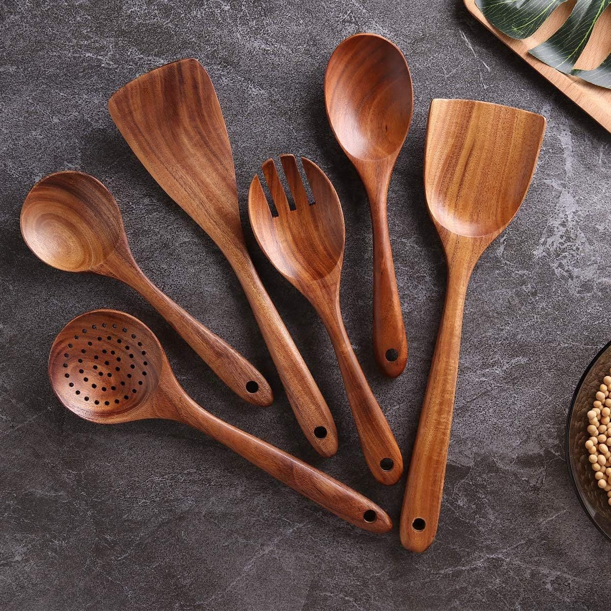 Acacia Wood Spatula Set Non Stick Pan Slotted Spoon Salad Fork Household Wooden Kitchen Utensils