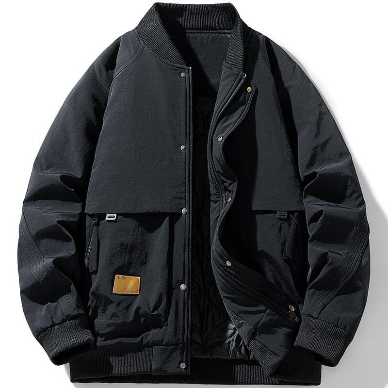 Men’s Bomber Jacket – Streetwear Padded Coat, Thickened Polyester Fill (L-5XL, Black/Army Green/Khaki, Unisex Winter Wear)