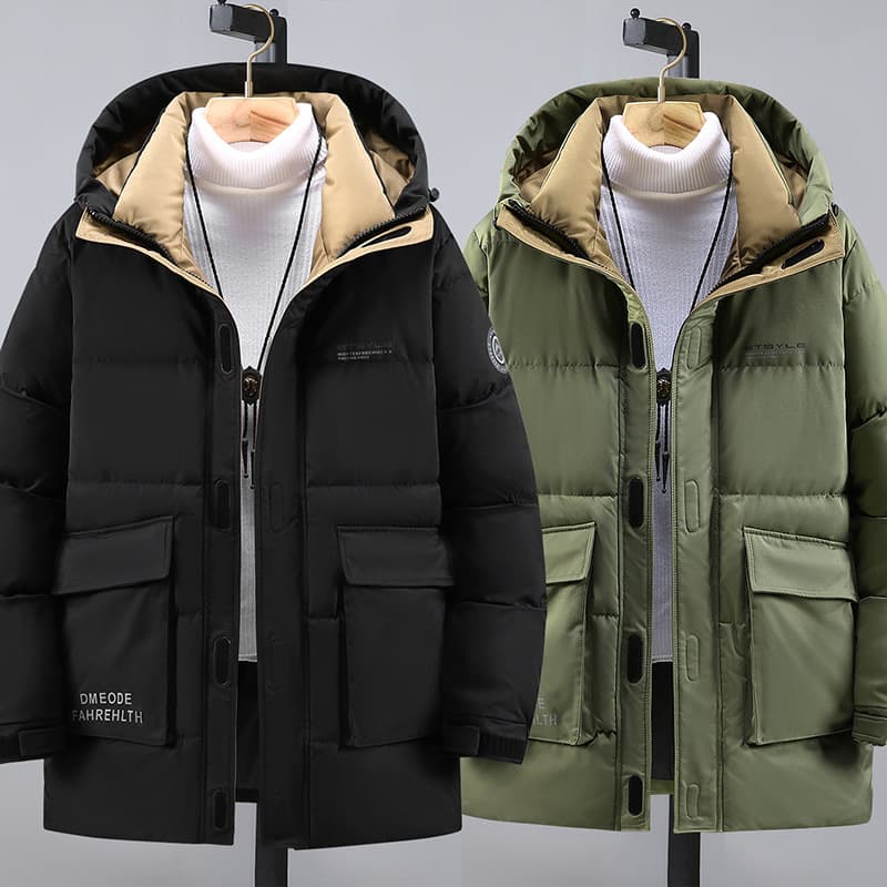 Parka d'hiver épaisse pour hommes grands et grands - Veste à capuche en polyester épais avec fermeture éclair, coupe oversize jusqu'à 11XL (noir/vert)