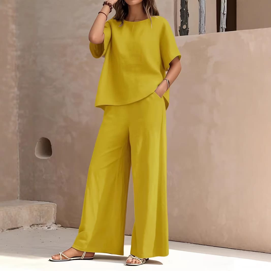 ​​Women's Casual Two-Piece Set - Stylish & Comfortable Trousers Outfit For Work & Leisure​​ Breathable Polyester Fabric​