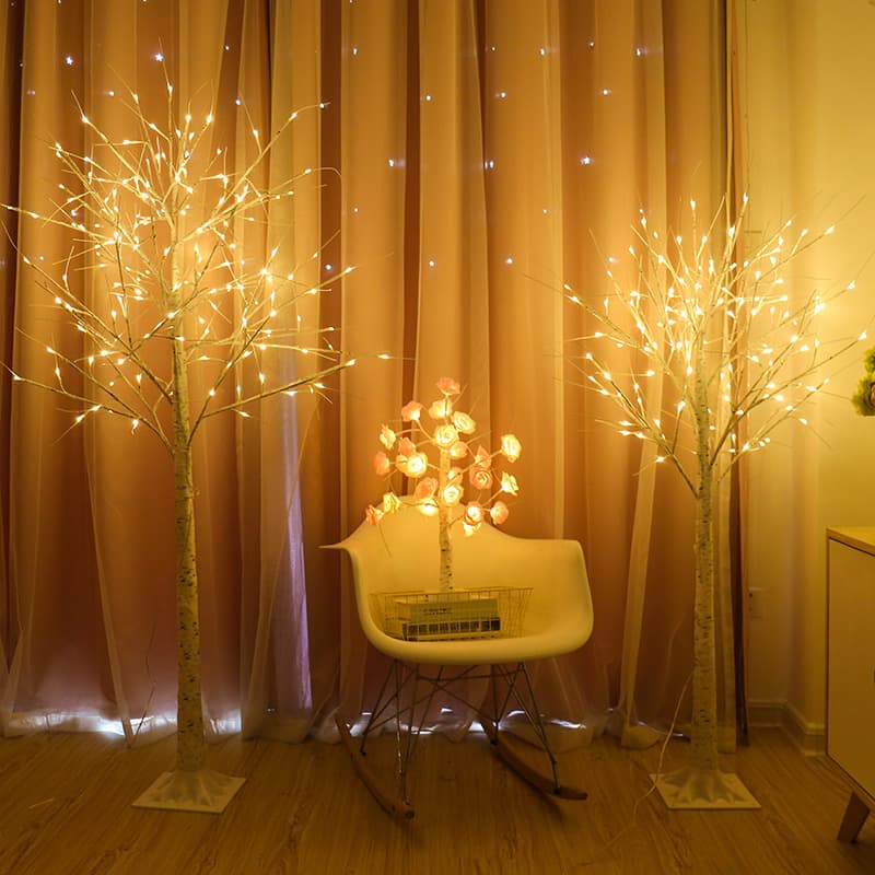 Battery/Plug-in LED Decorative Tree Lights - Birch/Rose Design With 8 Lighting Modes, Indoor Christmas & Home Decor