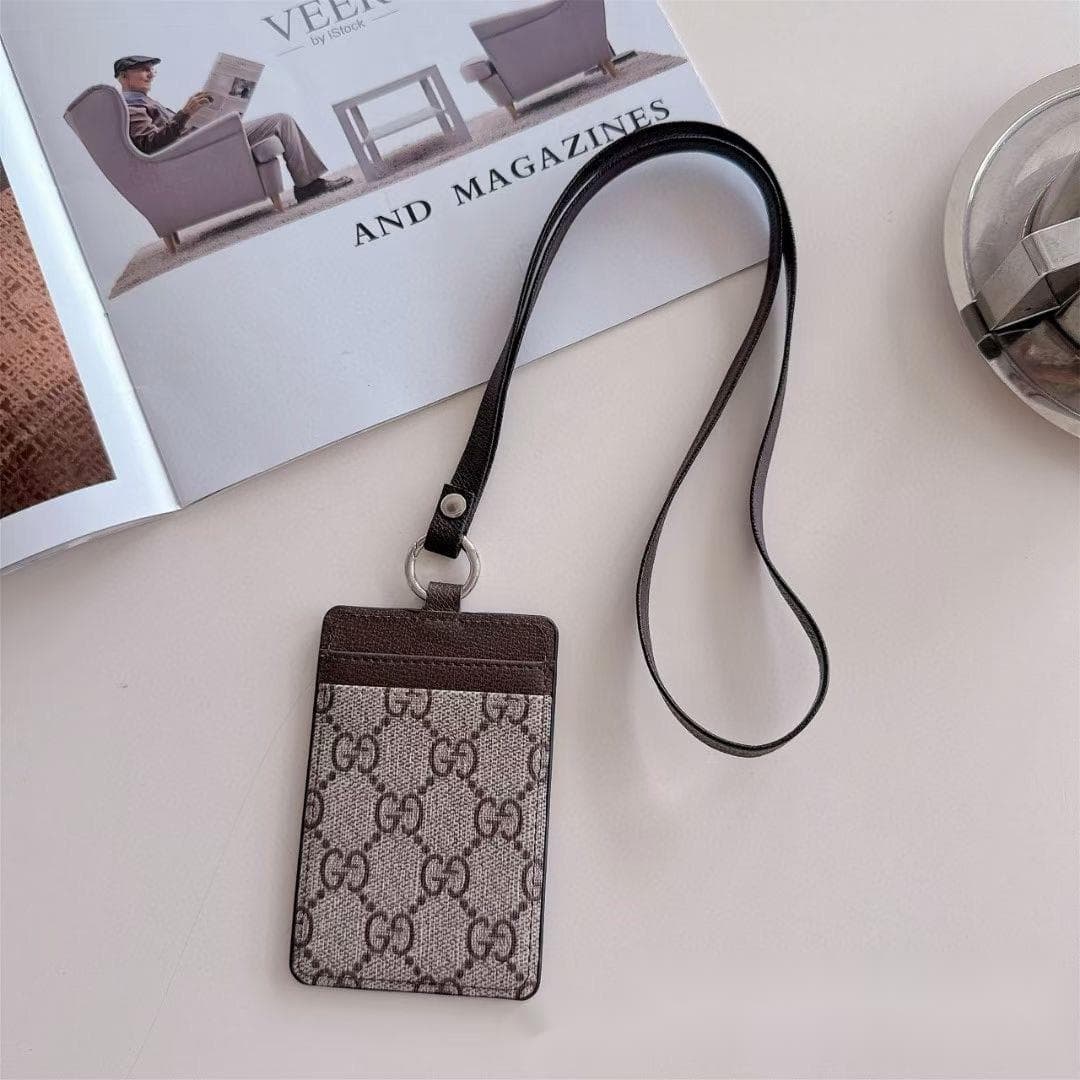 Porte-carte d'accès en cuir avec cordon en bandoulière unisexe