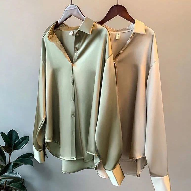 Women's Clothing Long Sleeved Satin Shirt Spring And Autumn Retro Shirt Top