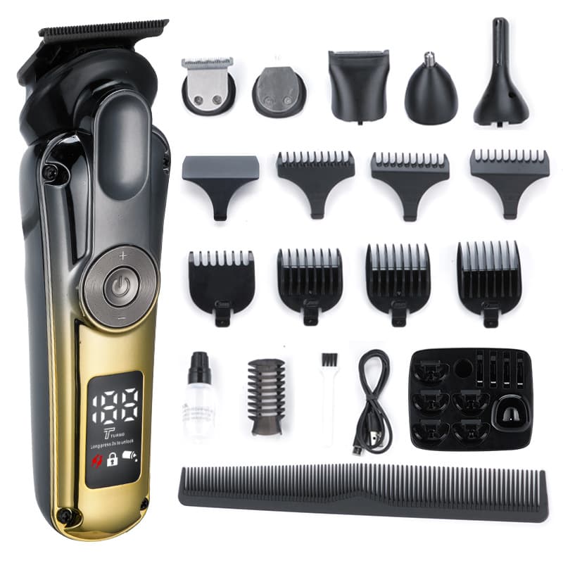 6-in-1 Electric Hair Clipper Kit - Rechargeable Trimmer With LCD Display, Waterproof Design For Beard, Nose Hair & Body Grooming​​