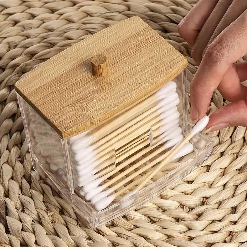 Daily Necessities Bamboo Lid Storage European Style Transparent Desktop Swab Makeup Remover Cotton Dustproof Box Home
