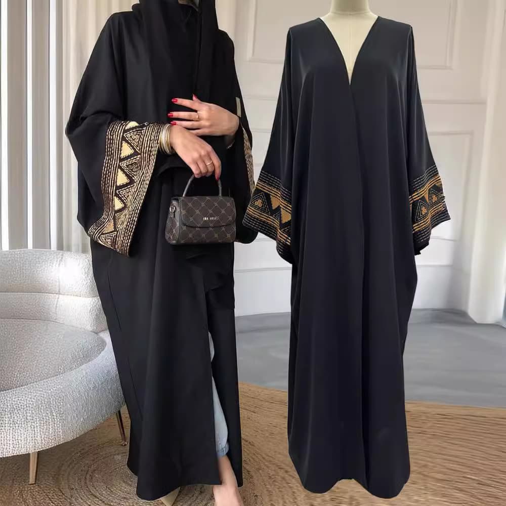 Women's Clothing Women's Muslim Cardigan Embroidered Outerwear Abaya Bat Sleeve Dress Embroidered
