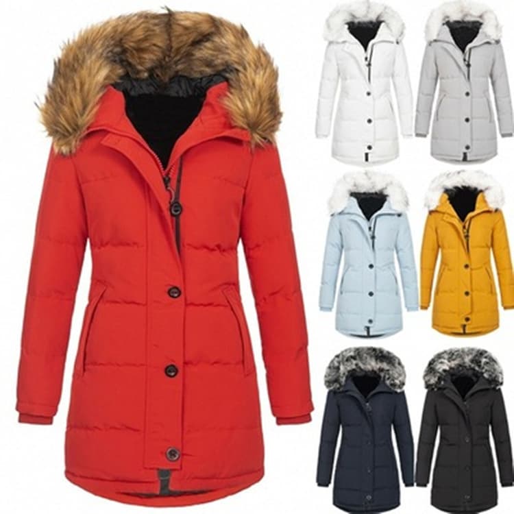 Women's Clothing Winter Warm Cotton Coat With Detachable Faux Fur Hood – Slim Fit, Long Sleeve, Thickened Insulation For Men & Women