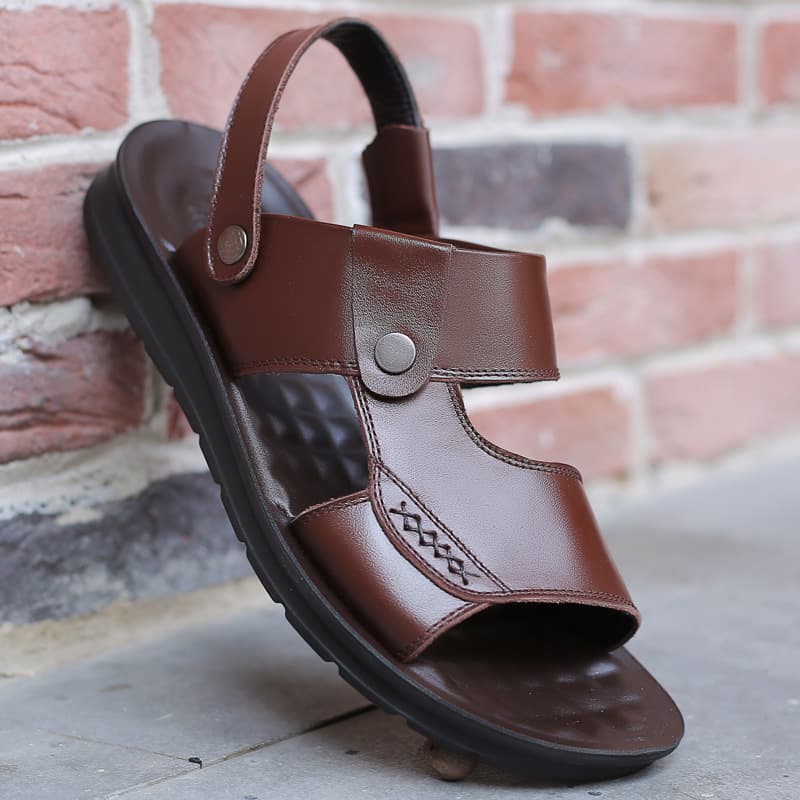Genuine leather sandals men's 2024 new summer leisure dual-use dad soft sole outer wear beach leather sandals