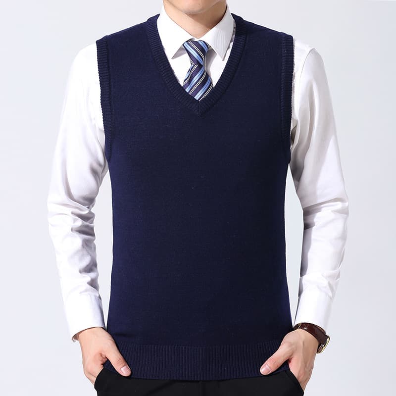 Men's Clothing Men's solid color wool vest autumn and winter basic V-neck knitted vest middle-aged and elderly casual wool vest dad shirt