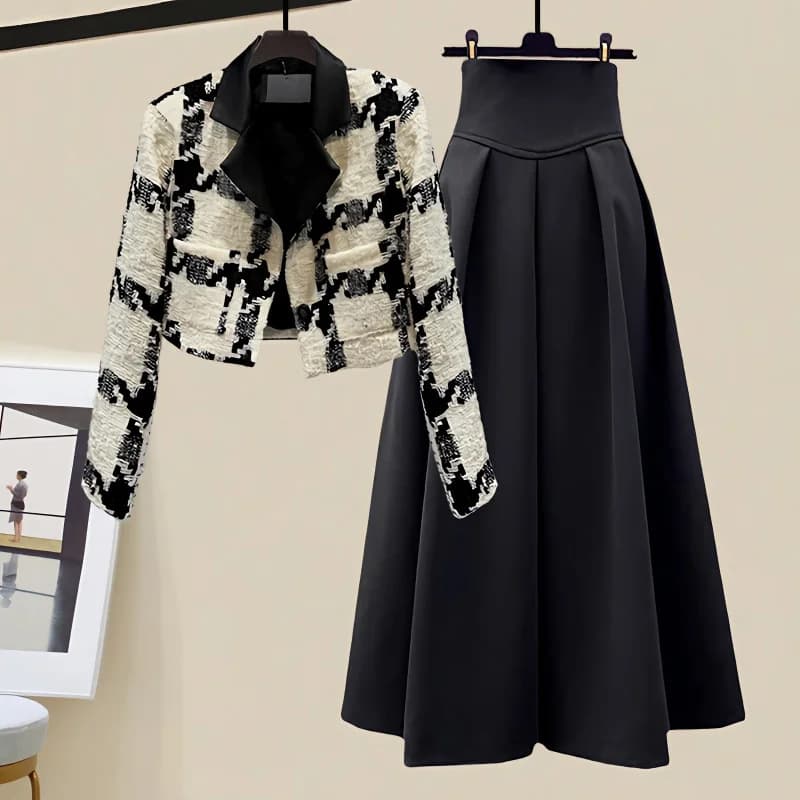 Women's Clothing Autumn Outfit A Complete Set Plaid Suit Slim Skirt Two Piece Suit