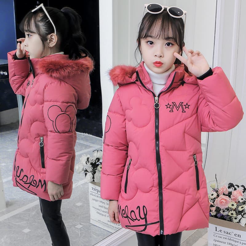 New Winter Girls' Cotton Padded Coat Thickened Medium Length Children's Cotton Padded Coat Baby Down Cotton Warm Cotton Padded Jacket