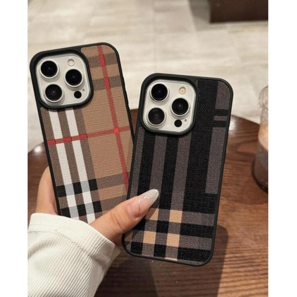 Étui en cuir rayé style britannique classique, compatible avec iPhone 17 Pro/16/15, et coque de protection souple pour iPhone 14 Pro Max.