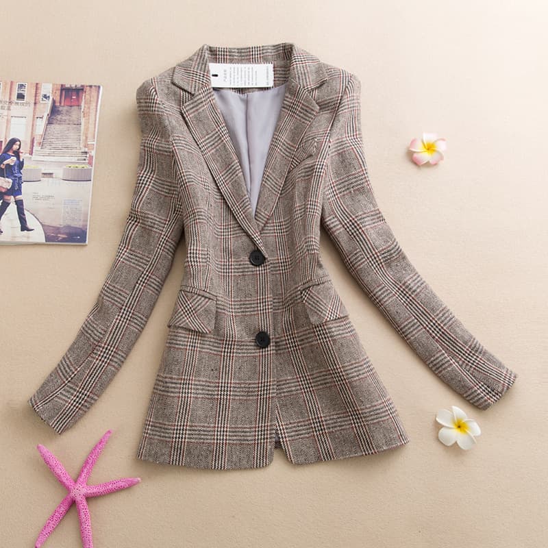 Trendy Two-Button Blazer For Women - Slim Fit Short V-Neck Casual Jacket In Grey/Khaki (Sizes M-XXXL)
