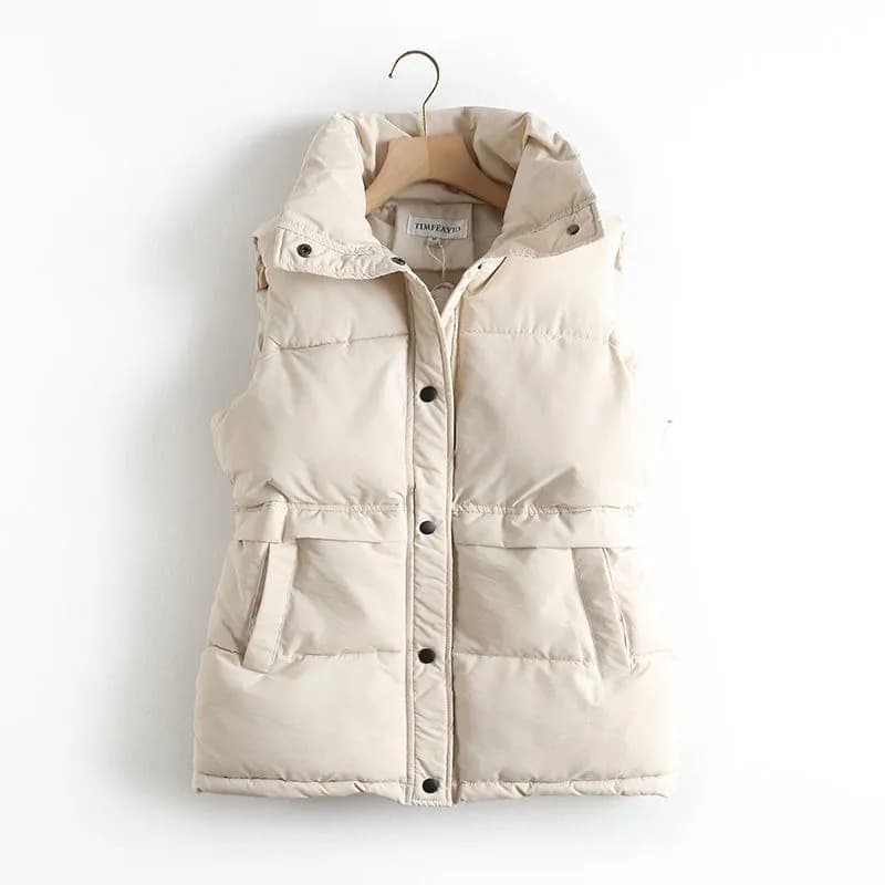 Gilet matelassé à col montant pour femme, manteau léger et rembourré, veste ample décontractée, vêtement d'extérieur sans manches ouvert sur le devant pour l'automne et l'hiver