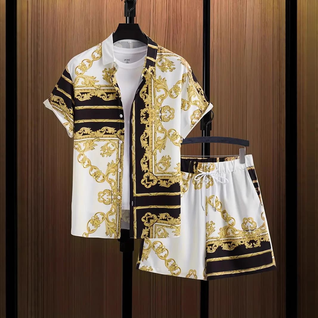 Men's Clothing Casual Loose 3D Printed Short Sleeved Shirt Hawaiian Suit