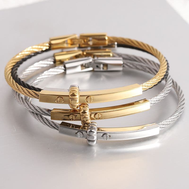 Men'S Simple All-Lap Titanium Steel Cable Fashion Design Bolt Bracelet