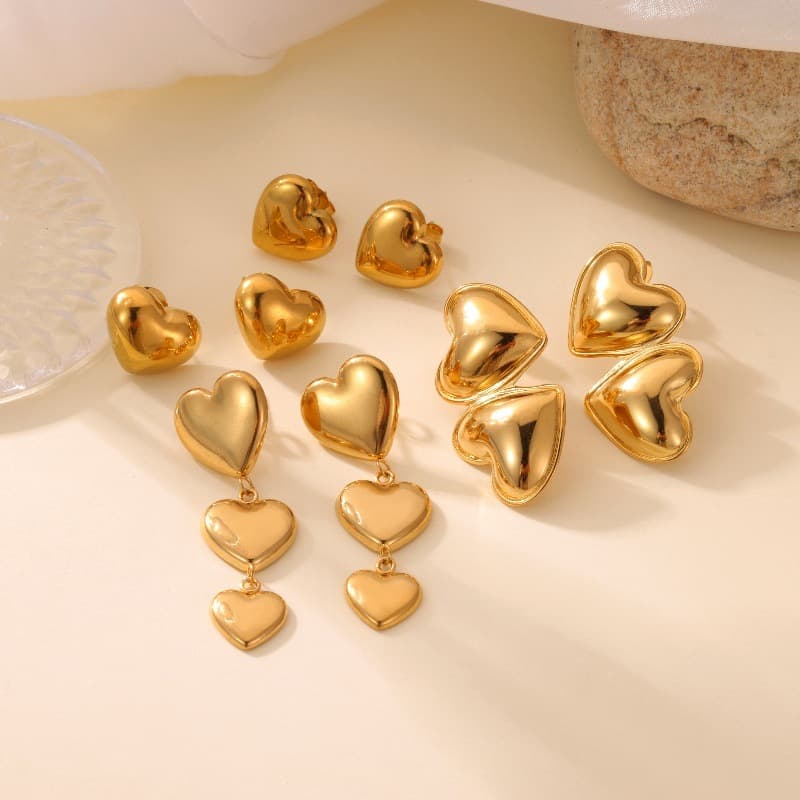 ​Elegant Gold Heart-Shaped Stud Earrings For Women, 18K Gold Plated Stainless Steel Minimalist Love Dangle Earrings, Trendy Ins Style Jewelry Gift​