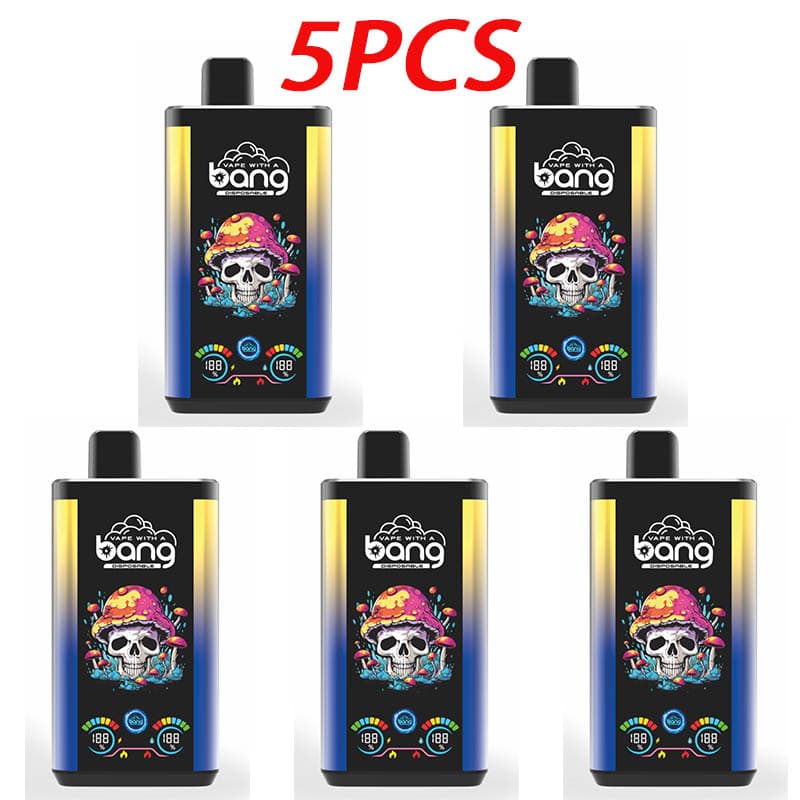 Lot de 5 vapes jetables Bang Pro 30 KPuffs, 36 ml, pré-remplies, écran de type C, coulissantes à gauche et à droite, saveur de fruits.